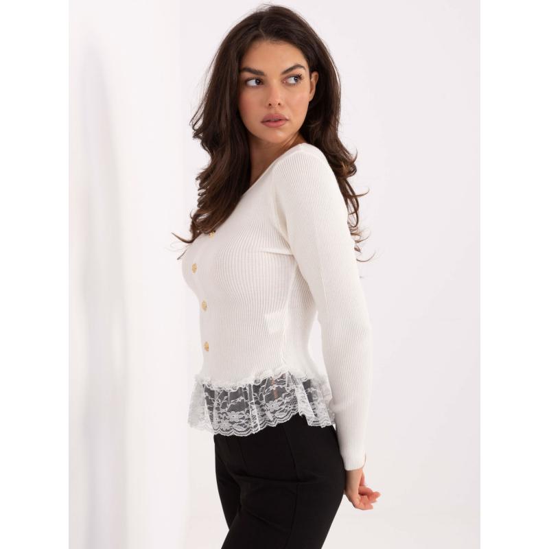 Elegáns csíkos pulóver ecru színben