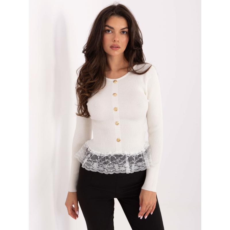 Elegáns csíkos pulóver ecru színben