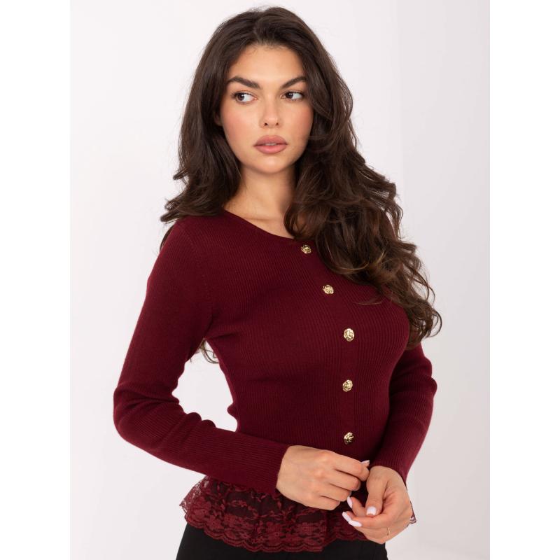 Bordó női pulóver díszgombokkal