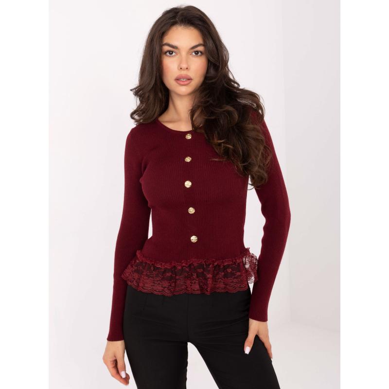 Bordó női pulóver díszgombokkal