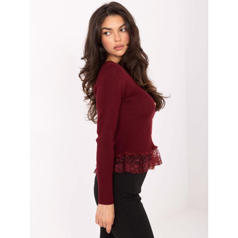 Bordó női pulóver díszgombokkal