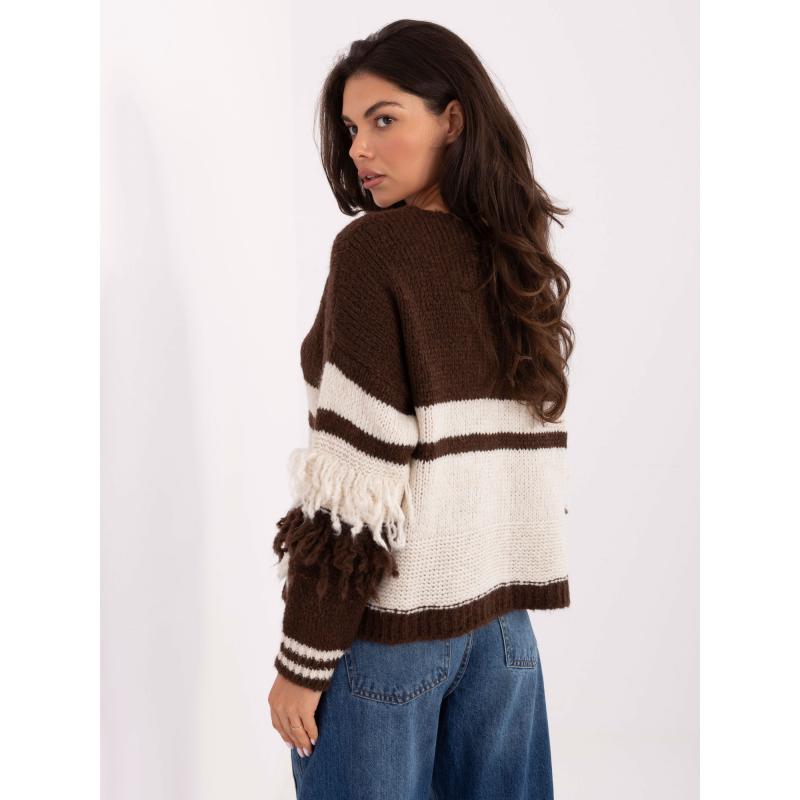 Hnědo-světle béžový svetr s ozdobnými knoflíky