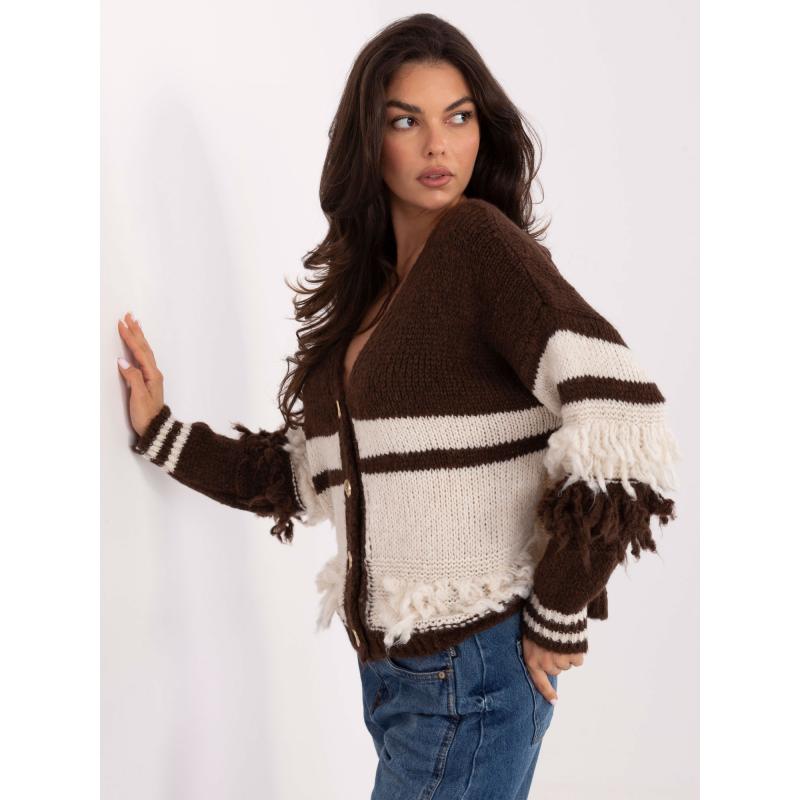 Hnědo-světle béžový svetr s ozdobnými knoflíky