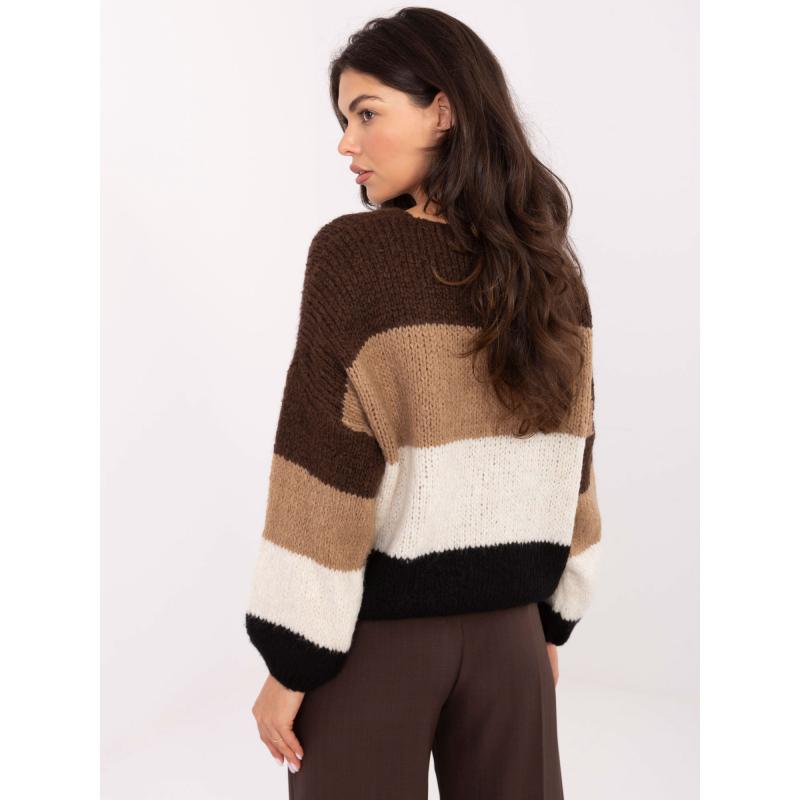 Hnědo-černý oversize svetr s vlnou RUE PARIS