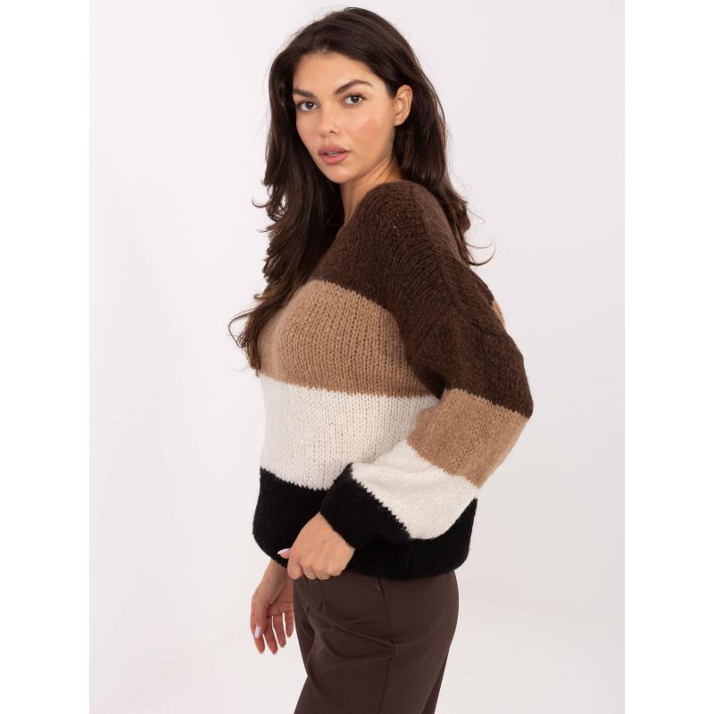 Hnědo-černý oversize svetr s vlnou RUE PARIS