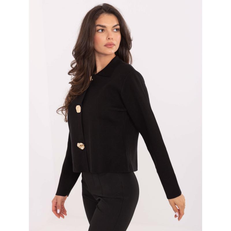 Fekete, elegáns pulóver gallérral