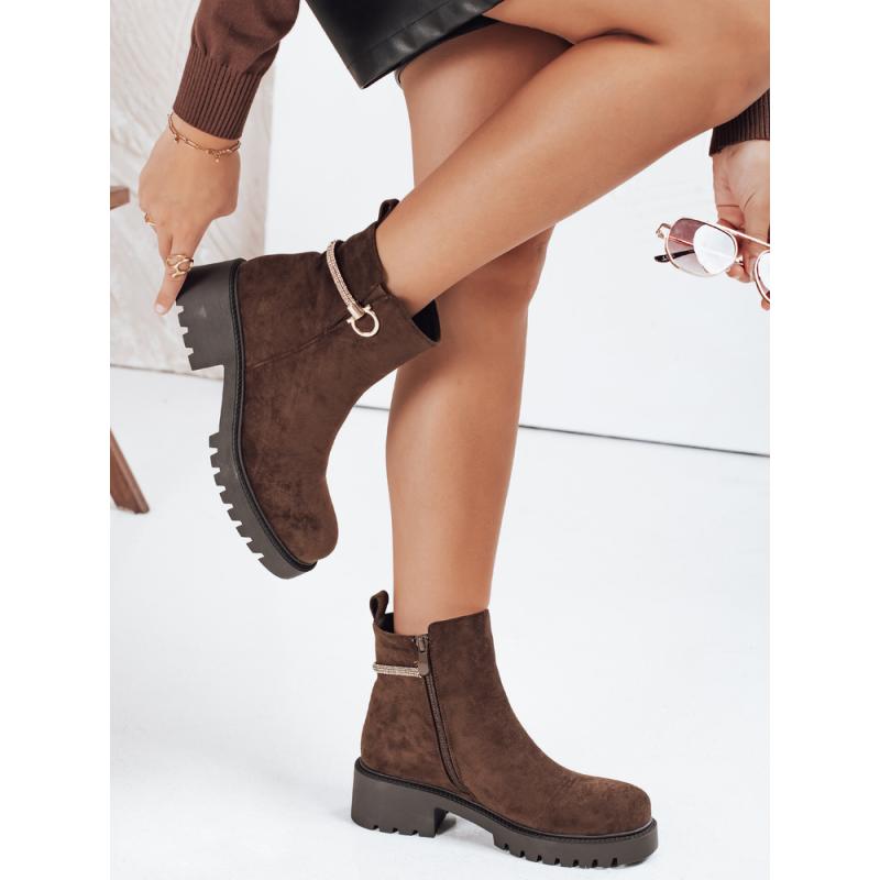 Dámske semišové členkové topánky, hnedé