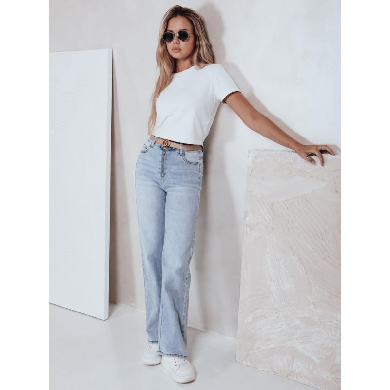 Dámské džíny s vysokým pasem a širokými nohavicemi světle modré