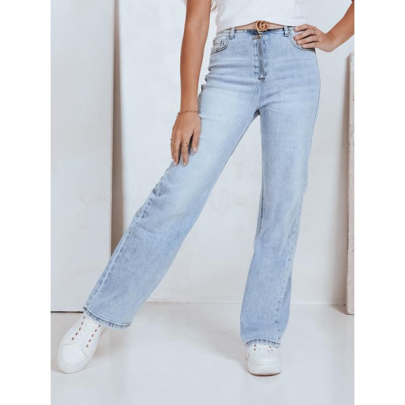 Dámské džíny s vysokým pasem a širokými nohavicemi světle modré