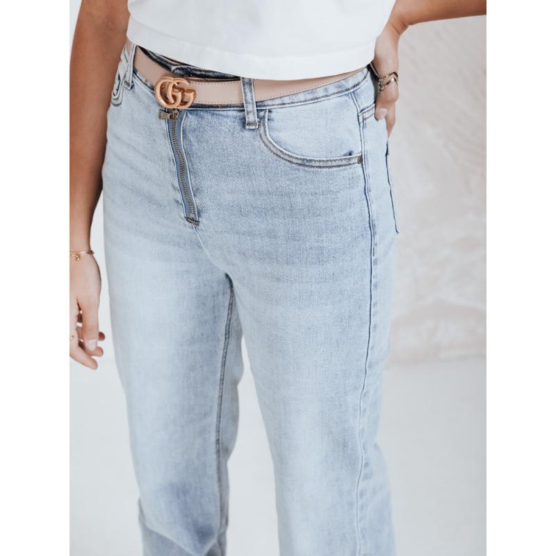 Dámské džíny s vysokým pasem a širokými nohavicemi světle modré