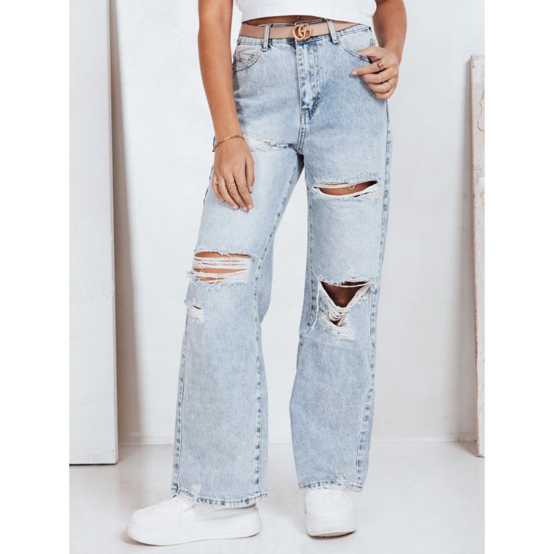 Női széles szárú, kopott farmer, kék