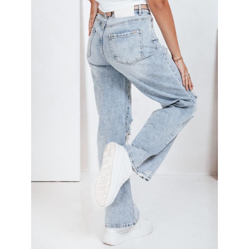 Női széles szárú, kopott farmer, kék