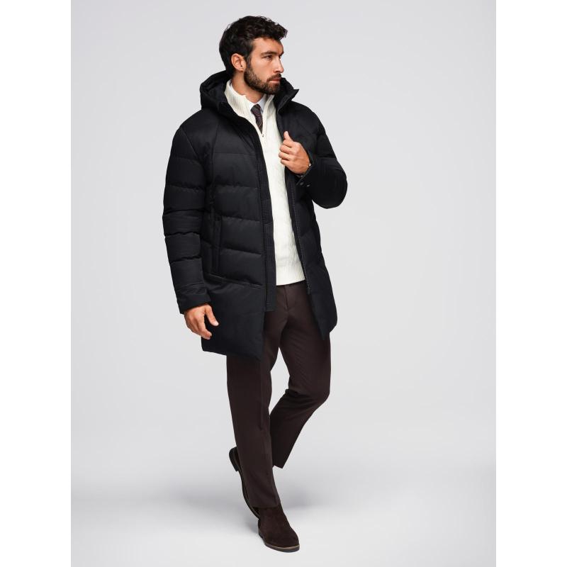 Pánská motorkářská bunda se strukturovaným střihem a stojáčkem – hnědá V2 OM-JANP-0229