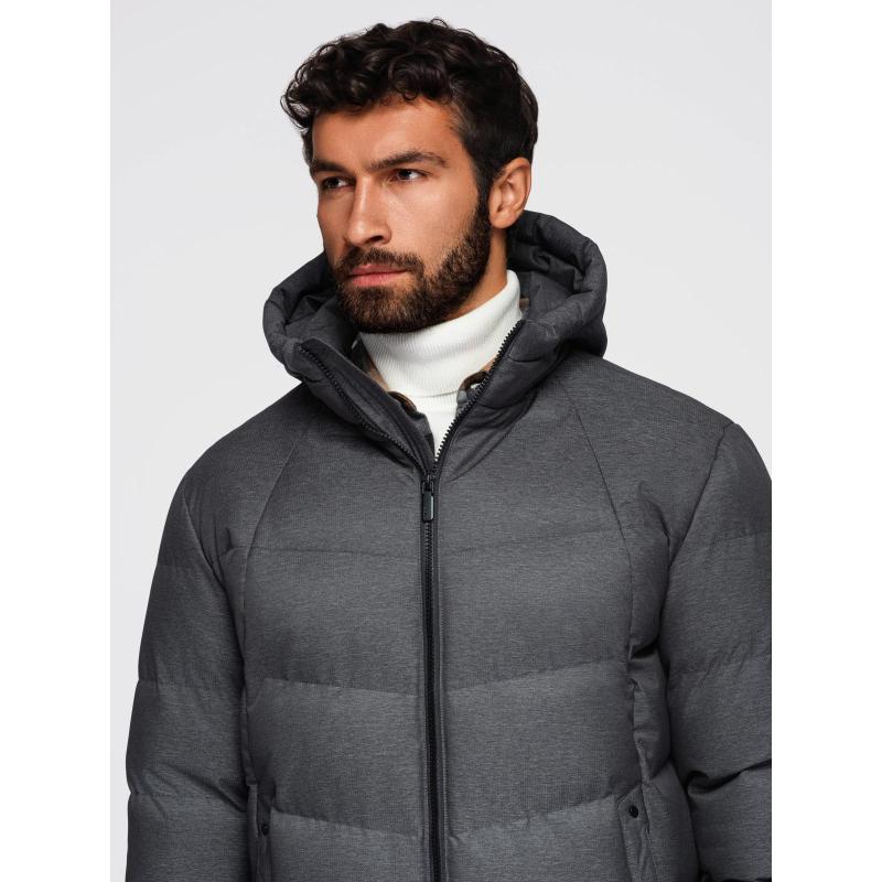 Pánská motorkářská bunda se strukturovaným střihem a stojáčkem – tmavě zelená V3 OM-JANP-0229