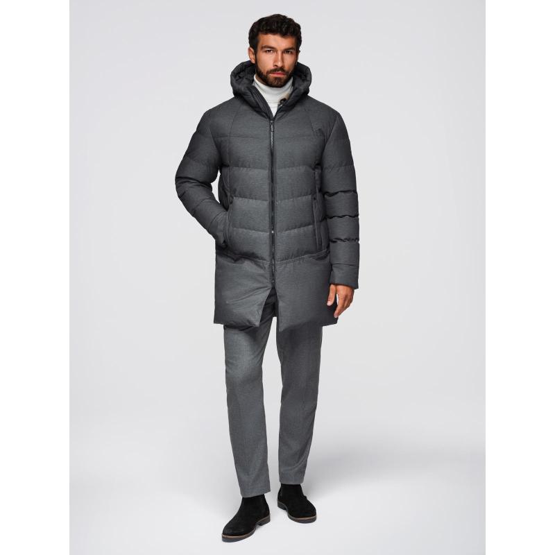 Pánská motorkářská bunda se strukturovaným střihem a stojáčkem – tmavě zelená V3 OM-JANP-0229