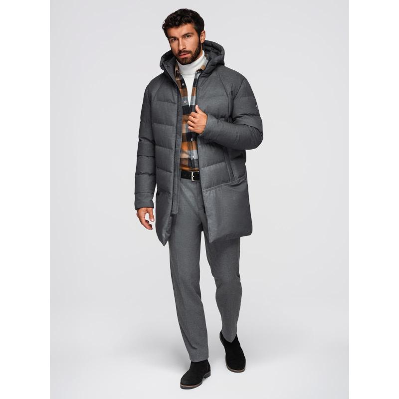 Pánská motorkářská bunda se strukturovaným střihem a stojáčkem – tmavě zelená V3 OM-JANP-0229