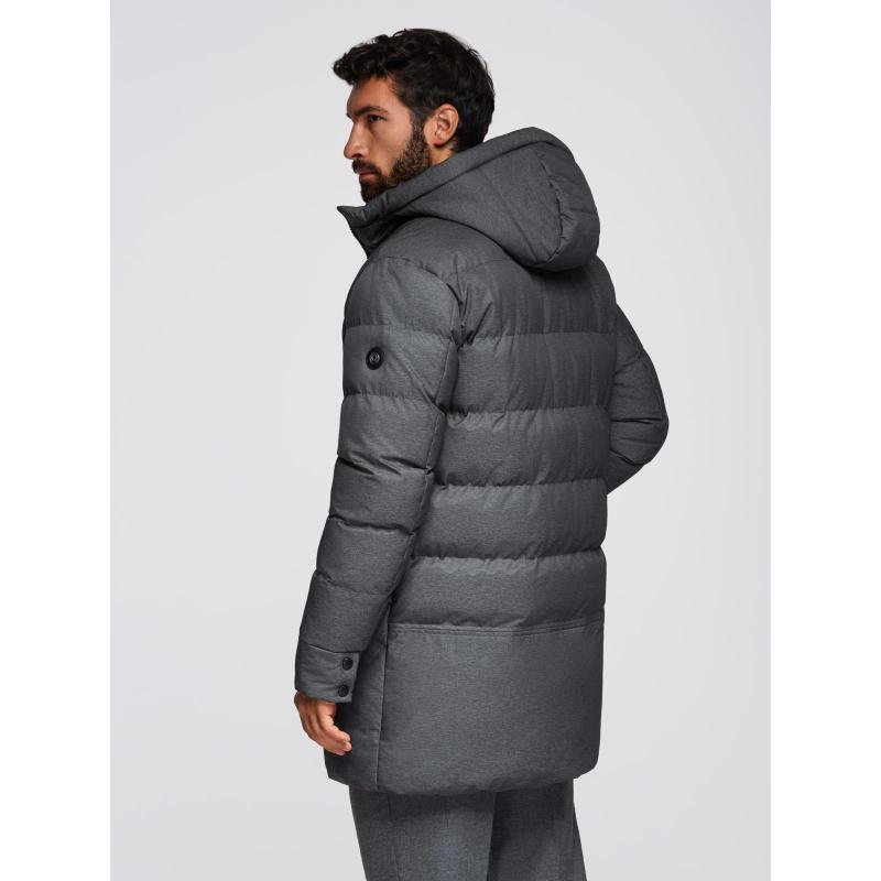 Pánská motorkářská bunda se strukturovaným střihem a stojáčkem – tmavě zelená V3 OM-JANP-0229