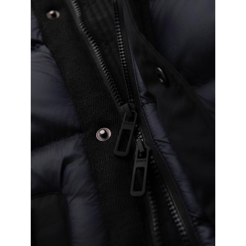 Pánská dlouhá prošívaná bunda s kapucí – černá V1 OM-JALJ-0264