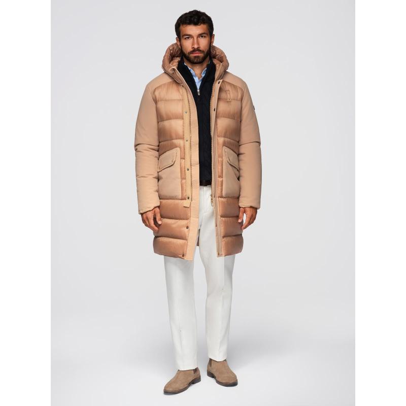 Dlouhá prošívaná pánská bunda s kapucí – šedá V2 OM-JALJ-0264