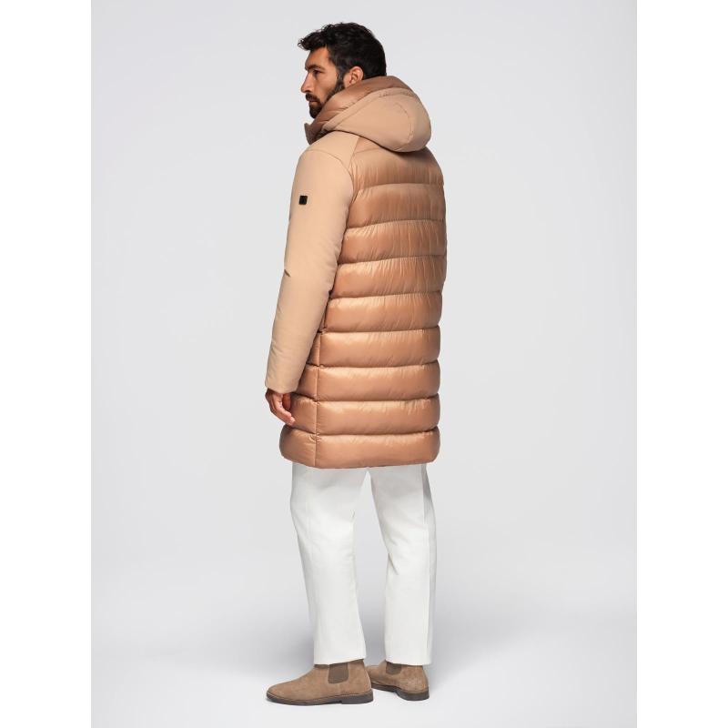 Dlouhá prošívaná pánská bunda s kapucí – šedá V2 OM-JALJ-0264