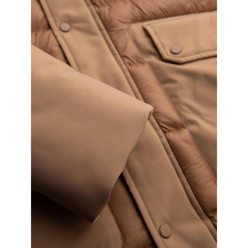 Dlouhá prošívaná pánská bunda s kapucí – šedá V2 OM-JALJ-0264