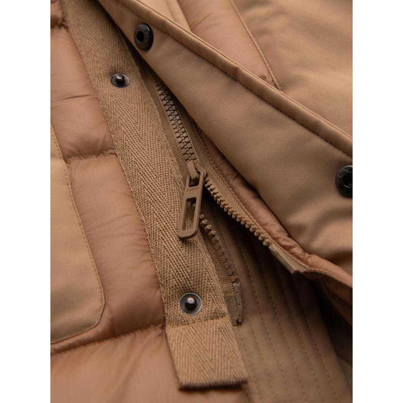 Dlouhá prošívaná pánská bunda s kapucí – šedá V2 OM-JALJ-0264