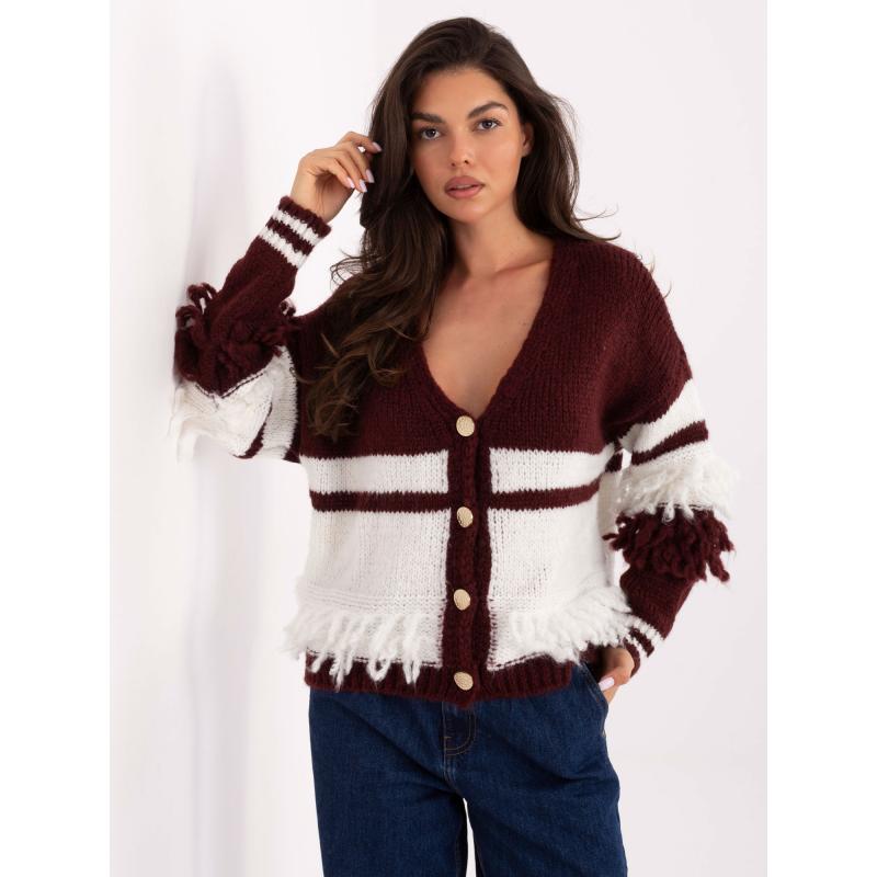 Bordovo-ecru svetr s vlnou
