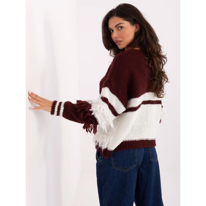 Bordovo-ecru svetr s vlnou