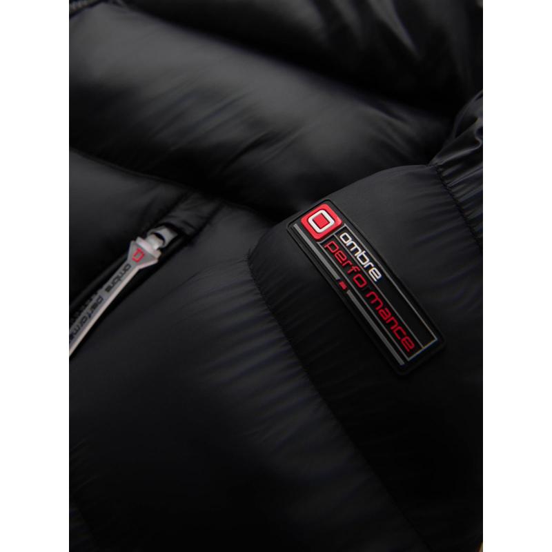 Dlouhá prošívaná pánská bunda s velkými kapsami – černá V1 OM-JALJ-0308