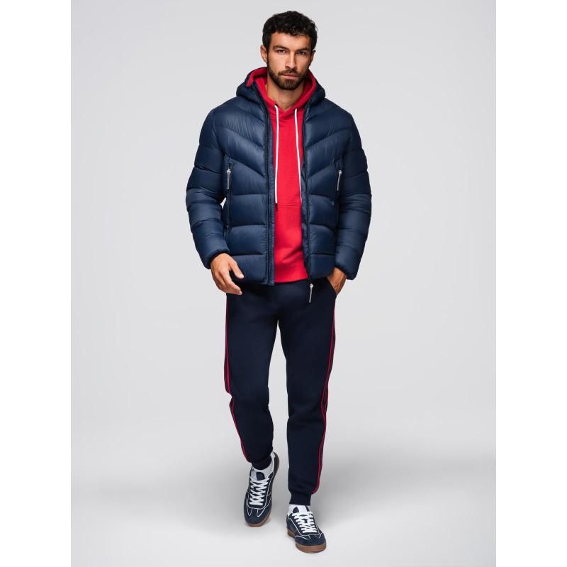 Dlouhá prošívaná pánská bunda s velkými kapsami – béžová V2 OM-JALJ-0308