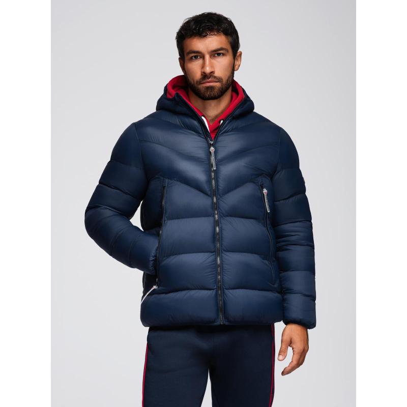 Dlouhá prošívaná pánská bunda s velkými kapsami – béžová V2 OM-JALJ-0308