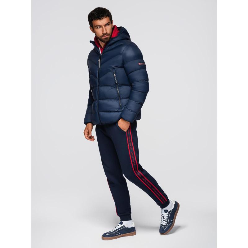 Dlouhá prošívaná pánská bunda s velkými kapsami – béžová V2 OM-JALJ-0308