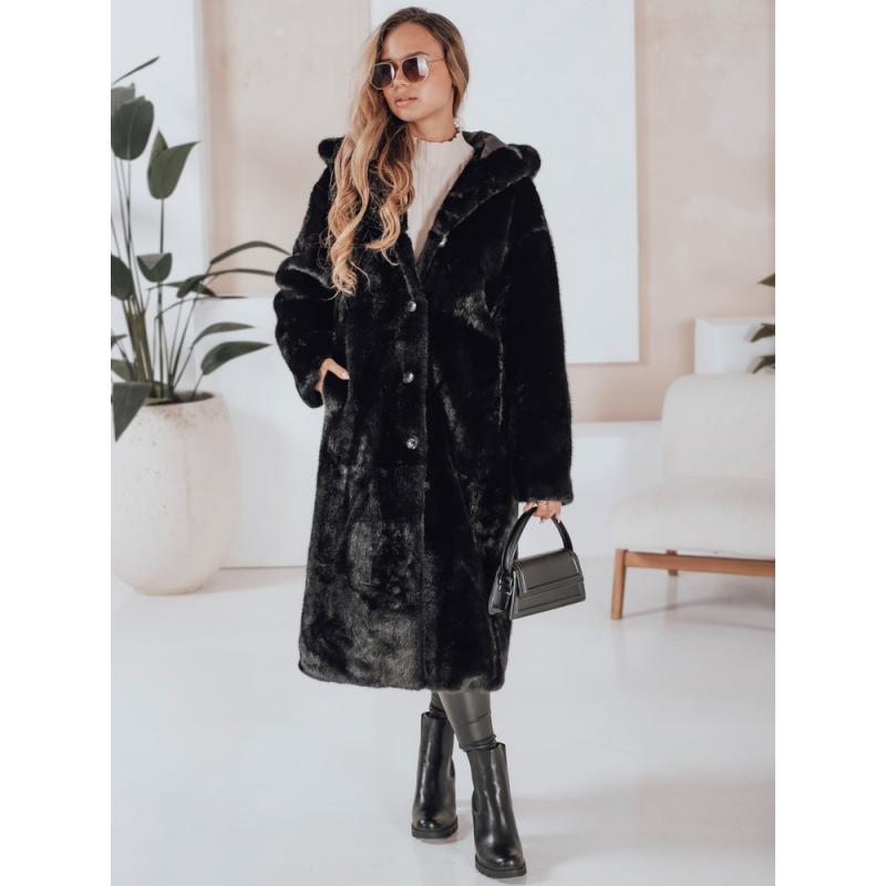 Női hosszú szőrme kabát HELLOCHIC, fekete