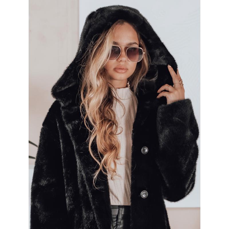 Női hosszú szőrme kabát HELLOCHIC, fekete