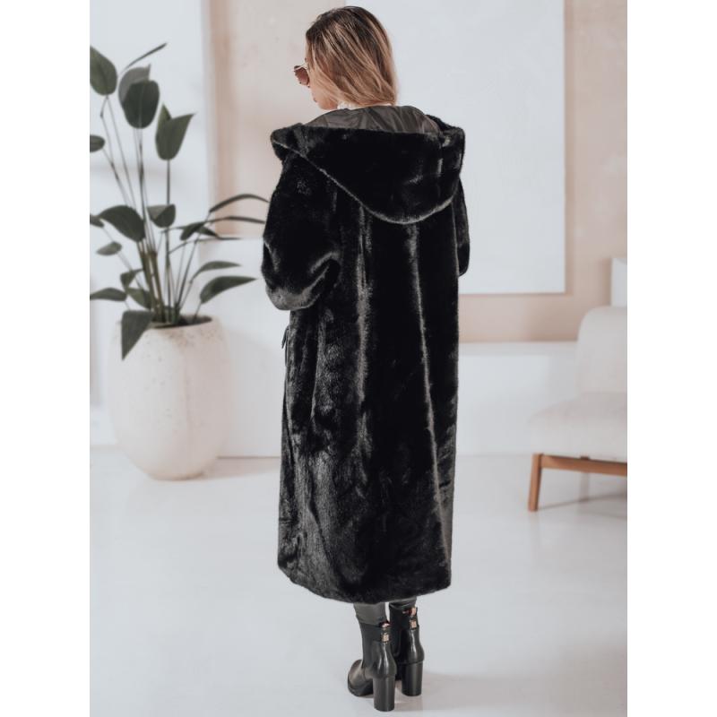 Női hosszú szőrme kabát HELLOCHIC, fekete