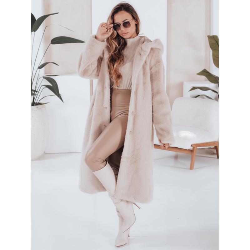 Dámska dlhá béžová kožušinová bunda HELLOCHIC