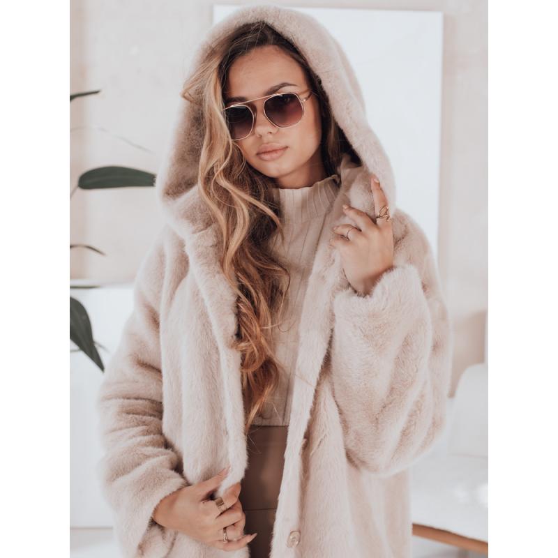 Női hosszú bézs szőrme kabát HELLOCHIC