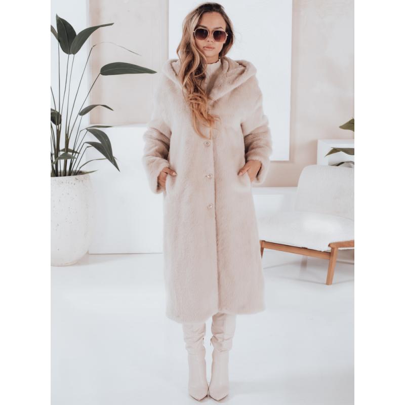 Női hosszú bézs szőrme kabát HELLOCHIC