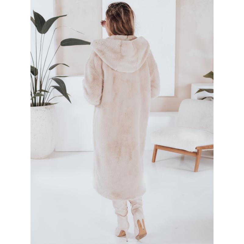 Női hosszú bézs szőrme kabát HELLOCHIC