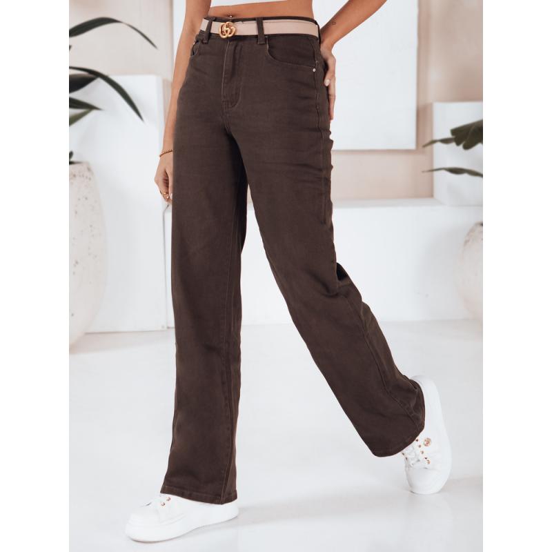 Dámské džíny s širokými nohavicemi hnědé