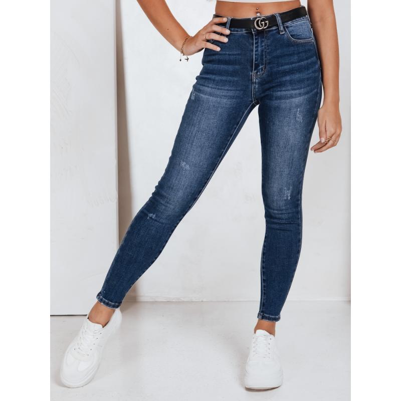 Dámské skinny džíny s vysokým pasem tmavě modré