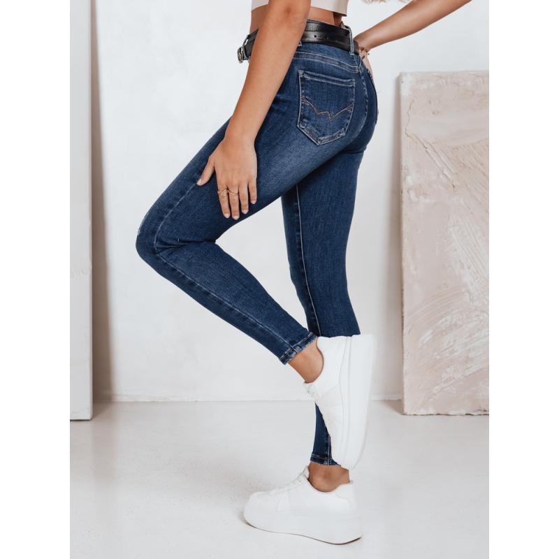 Dámské skinny džíny s vysokým pasem tmavě modré