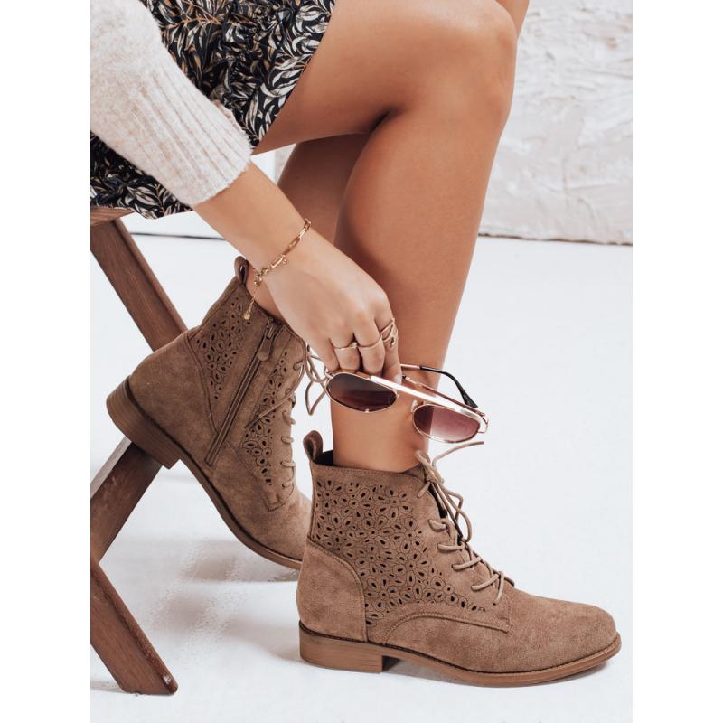 Női bokacsizma átlátszó felsőrésszel, kávé színű