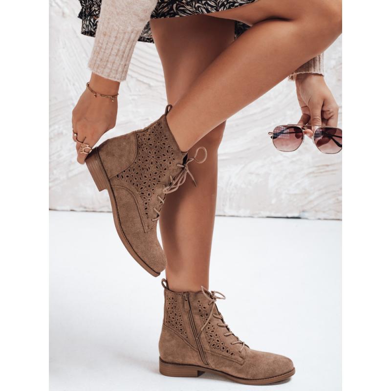 Női bokacsizma átlátszó felsőrésszel, kávé színű