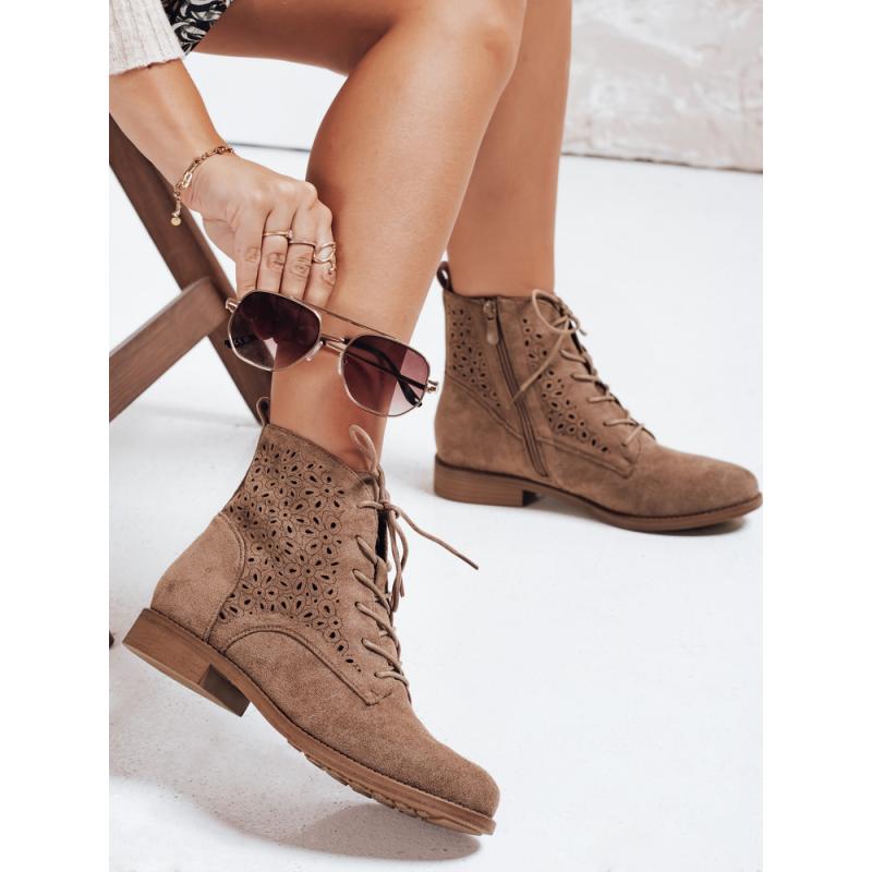 Női bokacsizma átlátszó felsőrésszel, kávé színű