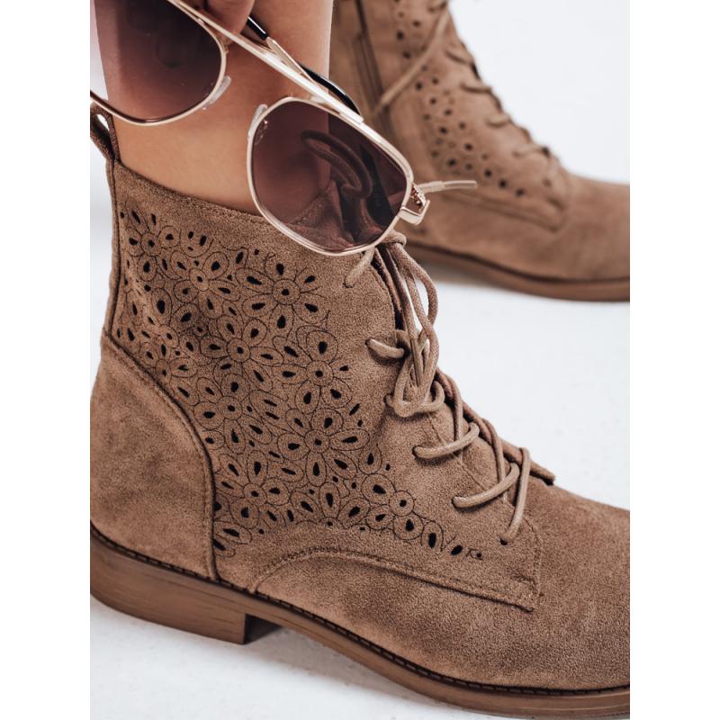 Női bokacsizma átlátszó felsőrésszel, kávé színű