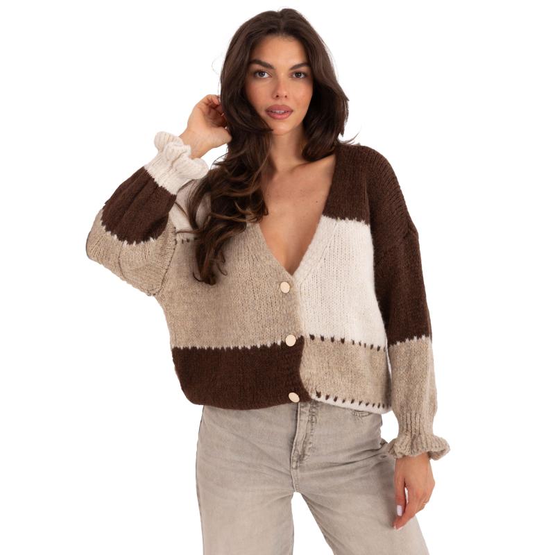 Ecru-hnedý oversized sveter RUE PARIS