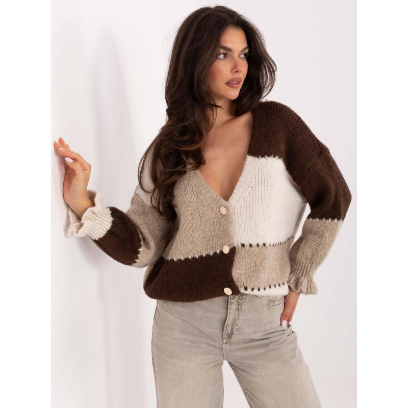 Ecru-hnedý oversized sveter RUE PARIS