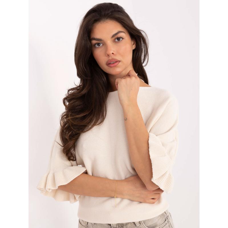 Krém színű női pulóver 3/4-es ujjakkal