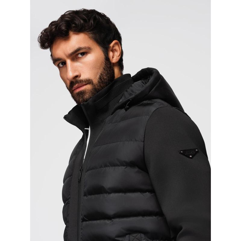 Pánská prošívaná bunda s odnímatelnou kapucí – modro-červená V1 OM-JALP-0206